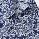 Classic Floral Print Button-Up Holiday Style Short Sleeve Shirt