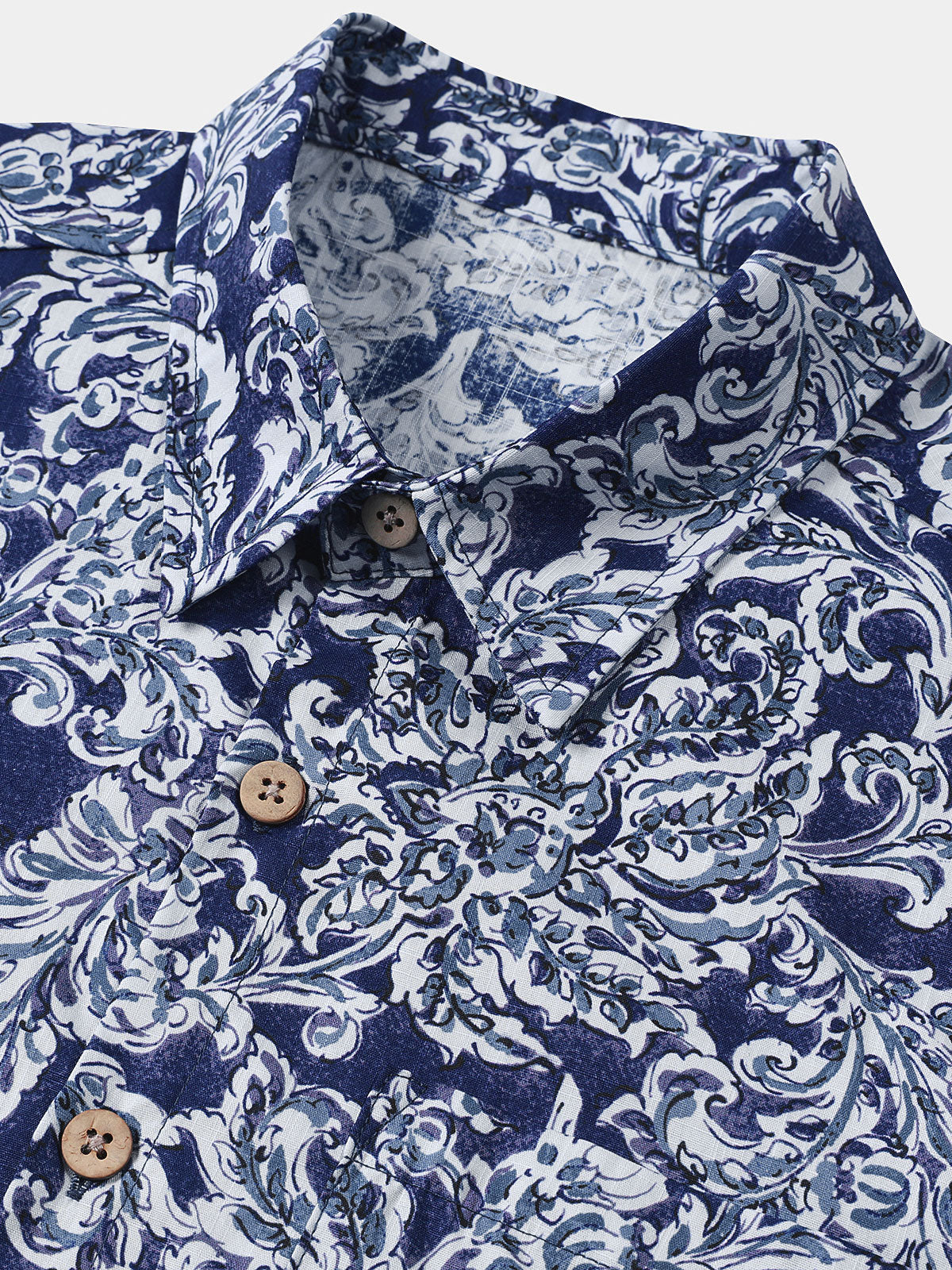 Classic Floral Print Button-Up Holiday Style Short Sleeve Shirt