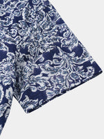Classic Floral Print Button-Up Holiday Style Short Sleeve Shirt