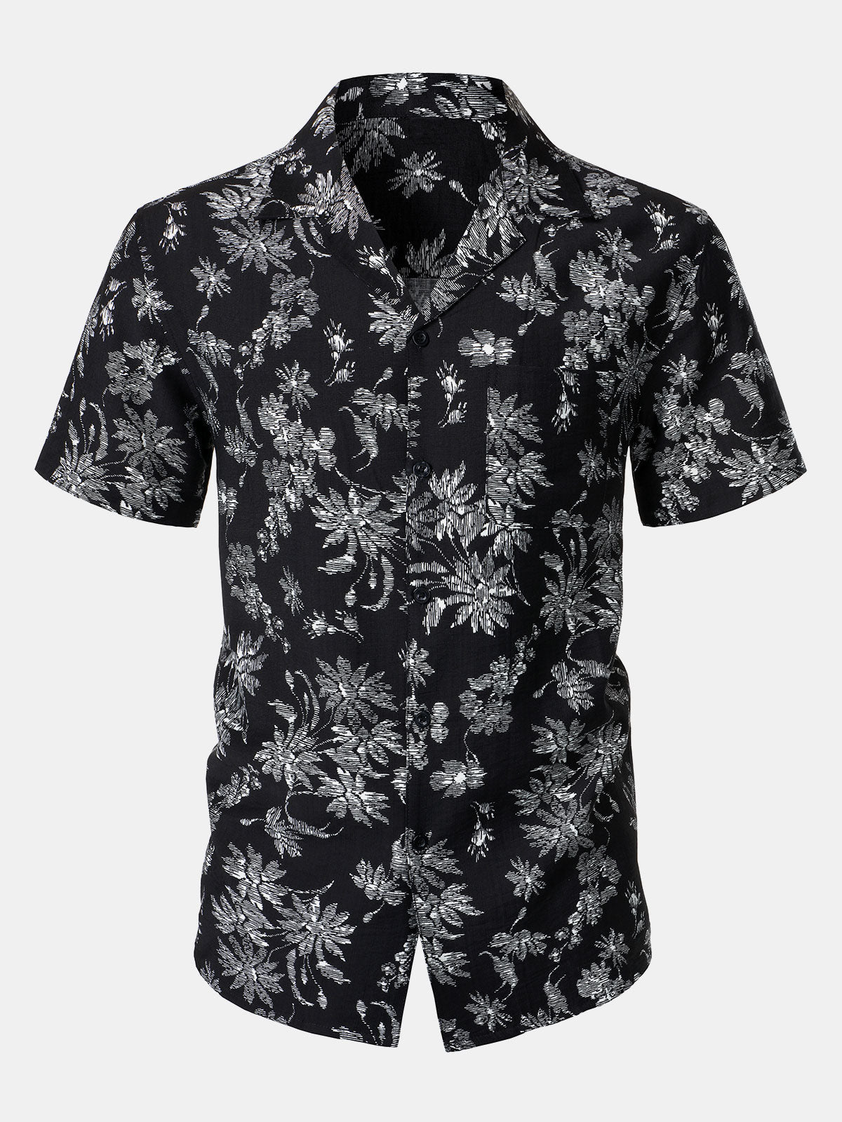Hawaiian Black Tropical Floral Print Casual Shirt