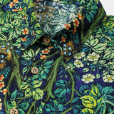 Green Hawaiian Tropical Botanical Print Short Sleeve Shirt