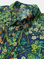 Green Hawaiian Tropical Botanical Print Short Sleeve Shirt