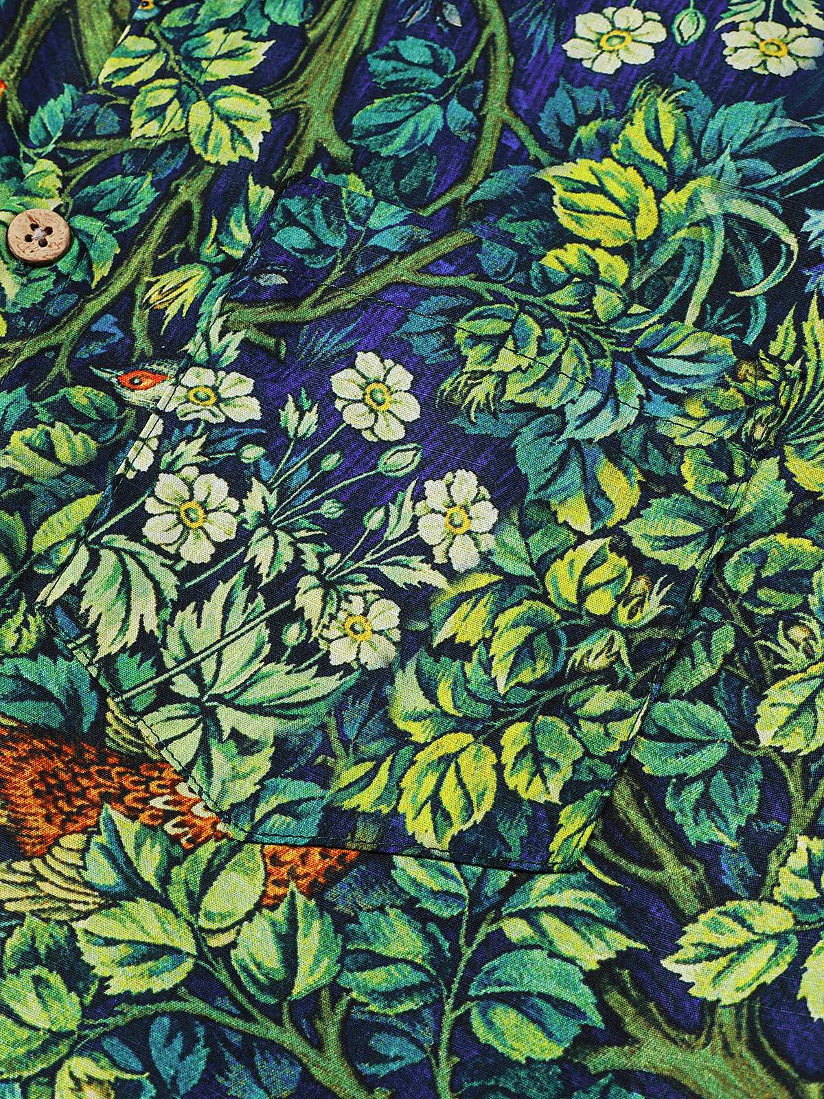 Green Hawaiian Tropical Botanical Print Short Sleeve Shirt