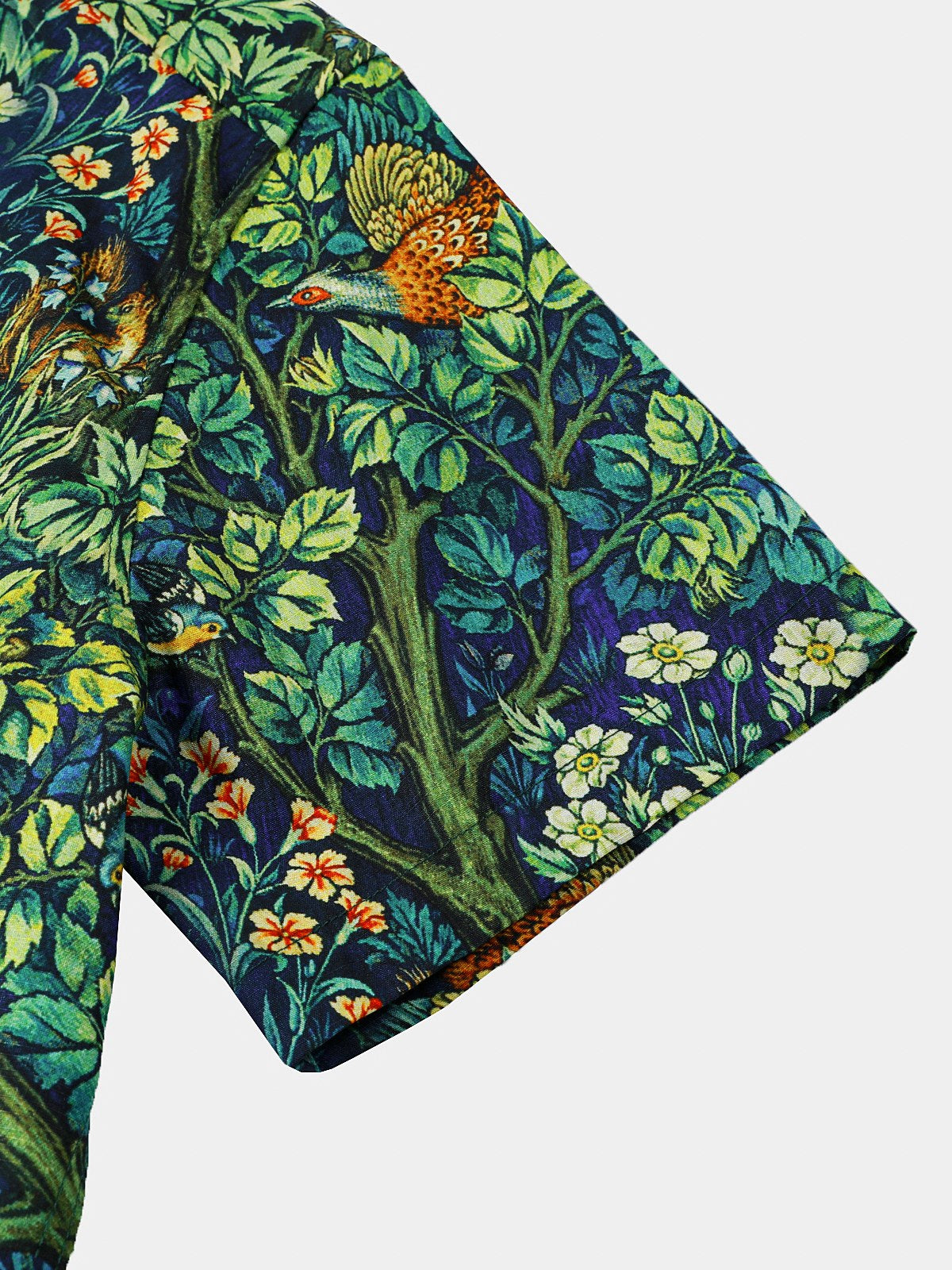 Green Hawaiian Tropical Botanical Print Short Sleeve Shirt
