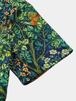 Green Hawaiian Tropical Botanical Print Short Sleeve Shirt