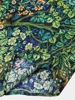 Green Hawaiian Tropical Botanical Print Short Sleeve Shirt