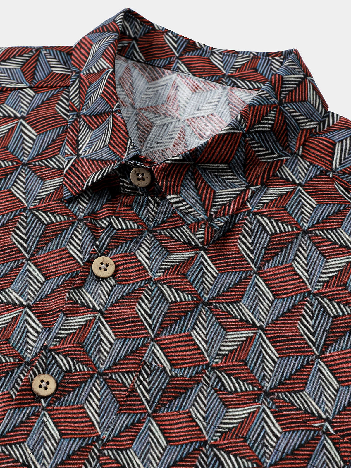Geometric Pattern Casual Button-Up Short Sleeve Shirt