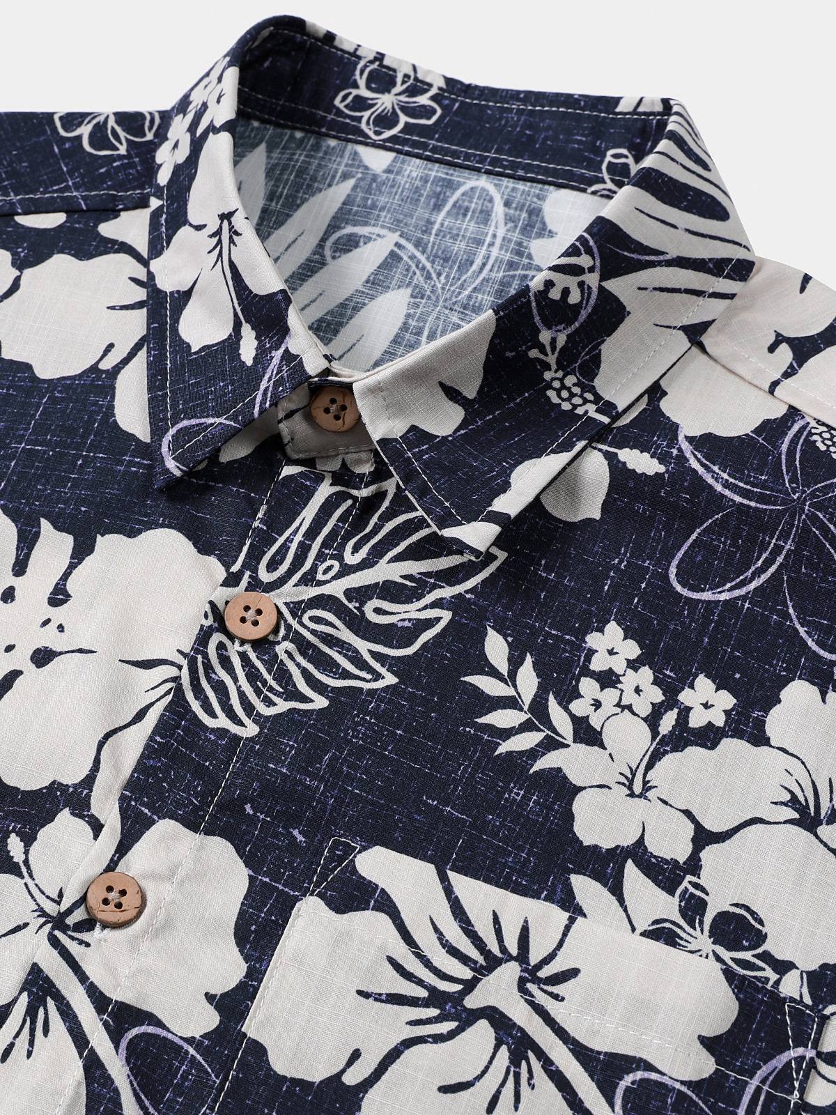 Vintage Breathable Floral Print Island and Vacation Style Short Sleeve Shirt