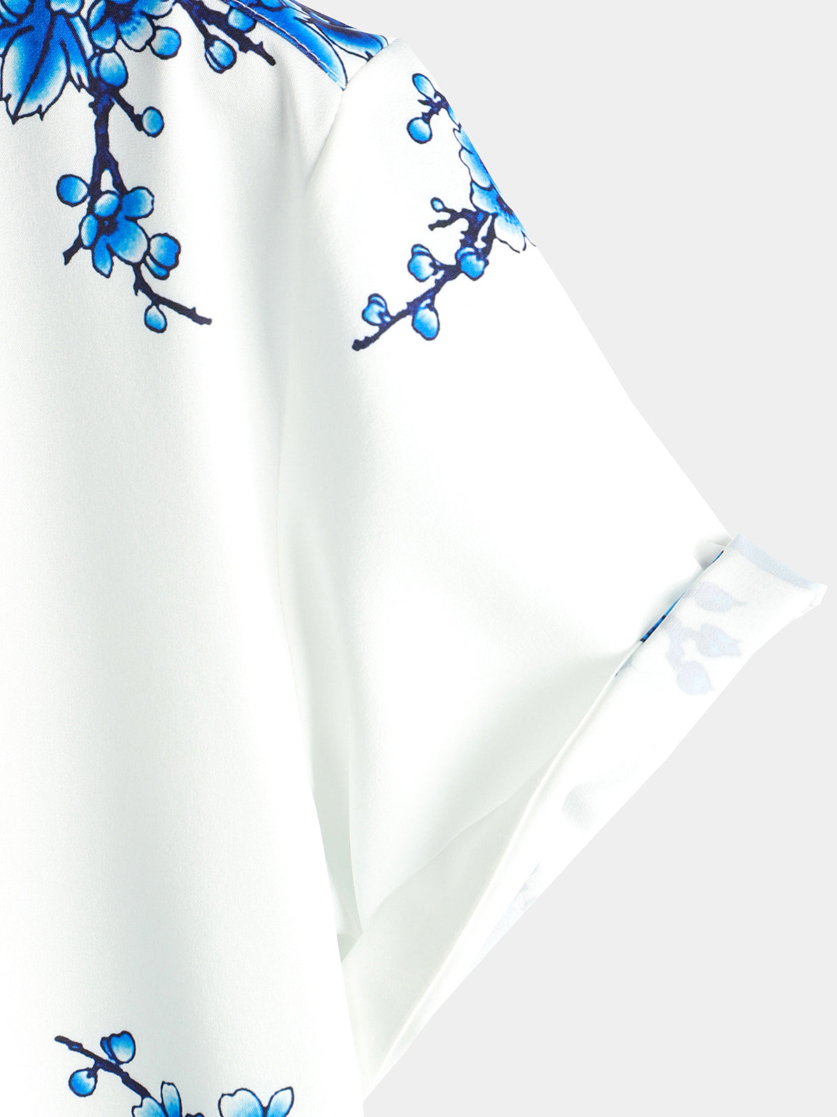 Blue Casual Button-Up Floral Print Shirt, Short Sleeves