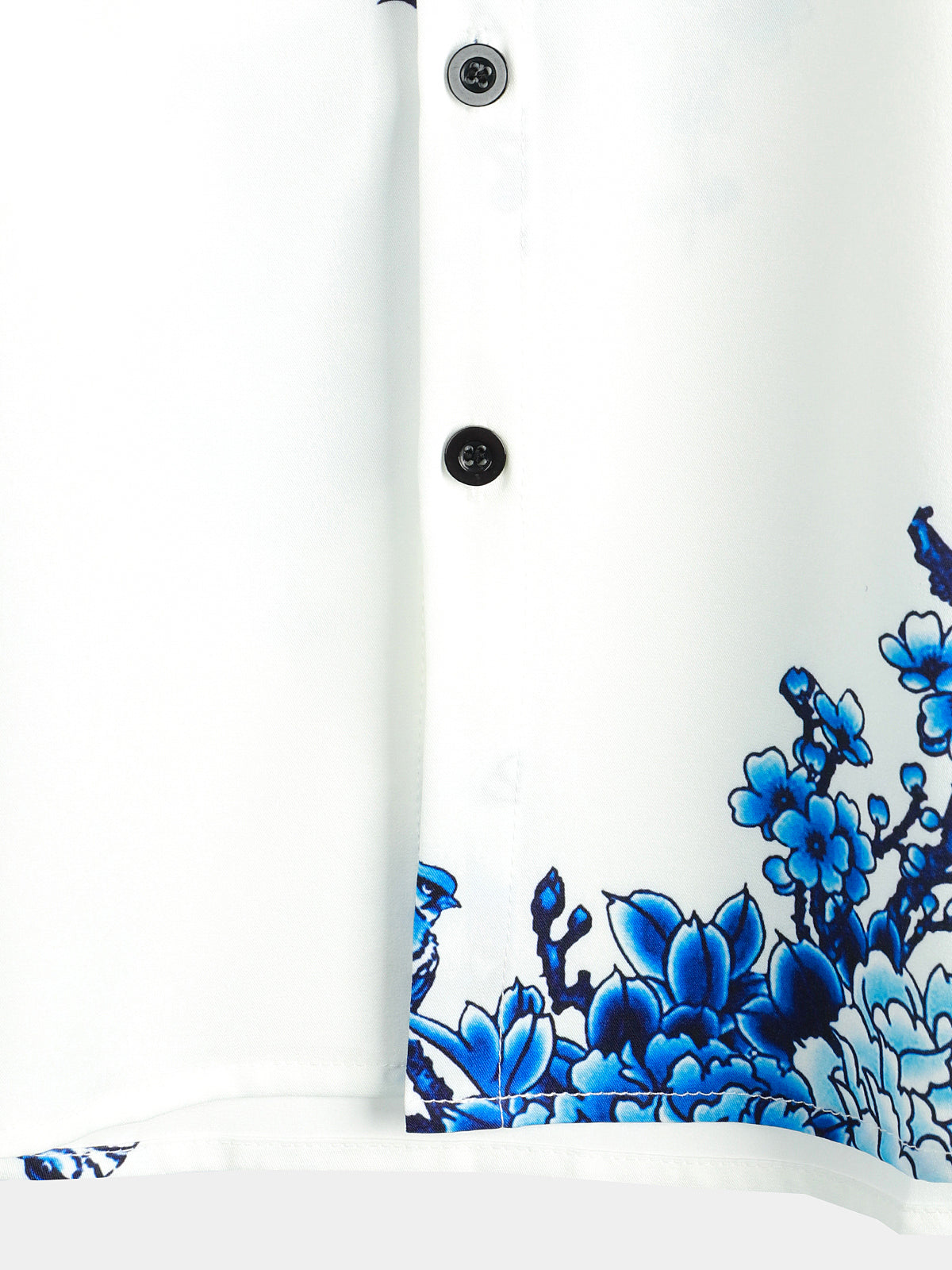 Blue Casual Button-Up Floral Print Shirt, Short Sleeves