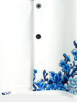 Blue Casual Button-Up Floral Print Shirt, Short Sleeves