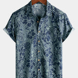 Hawaiian Tropical Leaves Pattern Holiday Beach Style Short Sleeve Shirt
