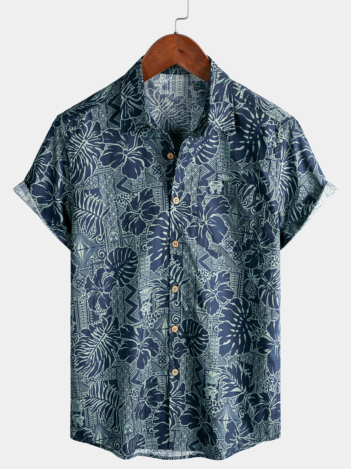 Hawaiian Tropical Leaves Pattern Holiday Beach Style Short Sleeve Shirt