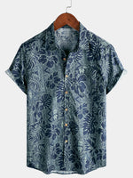 Hawaiian Tropical Leaves Pattern Holiday Beach Style Short Sleeve Shirt