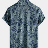 Hawaiian Tropical Leaves Pattern Holiday Beach Style Short Sleeve Shirt