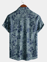 Hawaiian Tropical Leaves Pattern Holiday Beach Style Short Sleeve Shirt