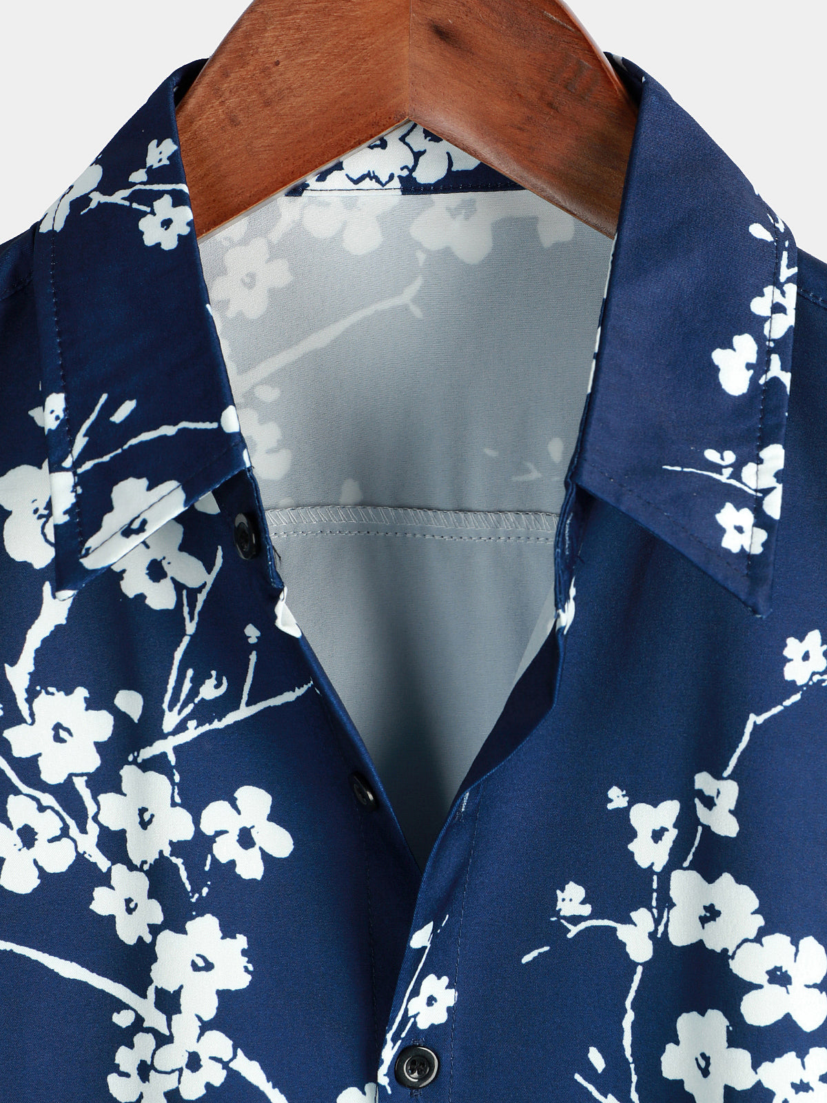 Short-Sleeve Casual Collared Floral Print Vintage Navy Shirt