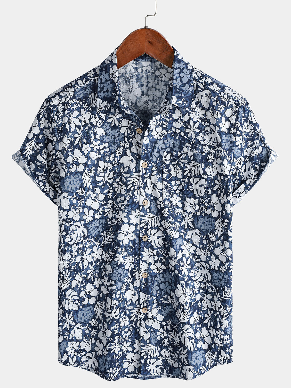Retro Vacation Style Short Sleeve Breathable Hibiscus Print Shirt