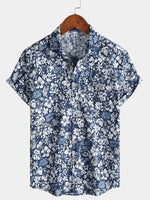 Retro Vacation Style Short Sleeve Breathable Hibiscus Print Shirt