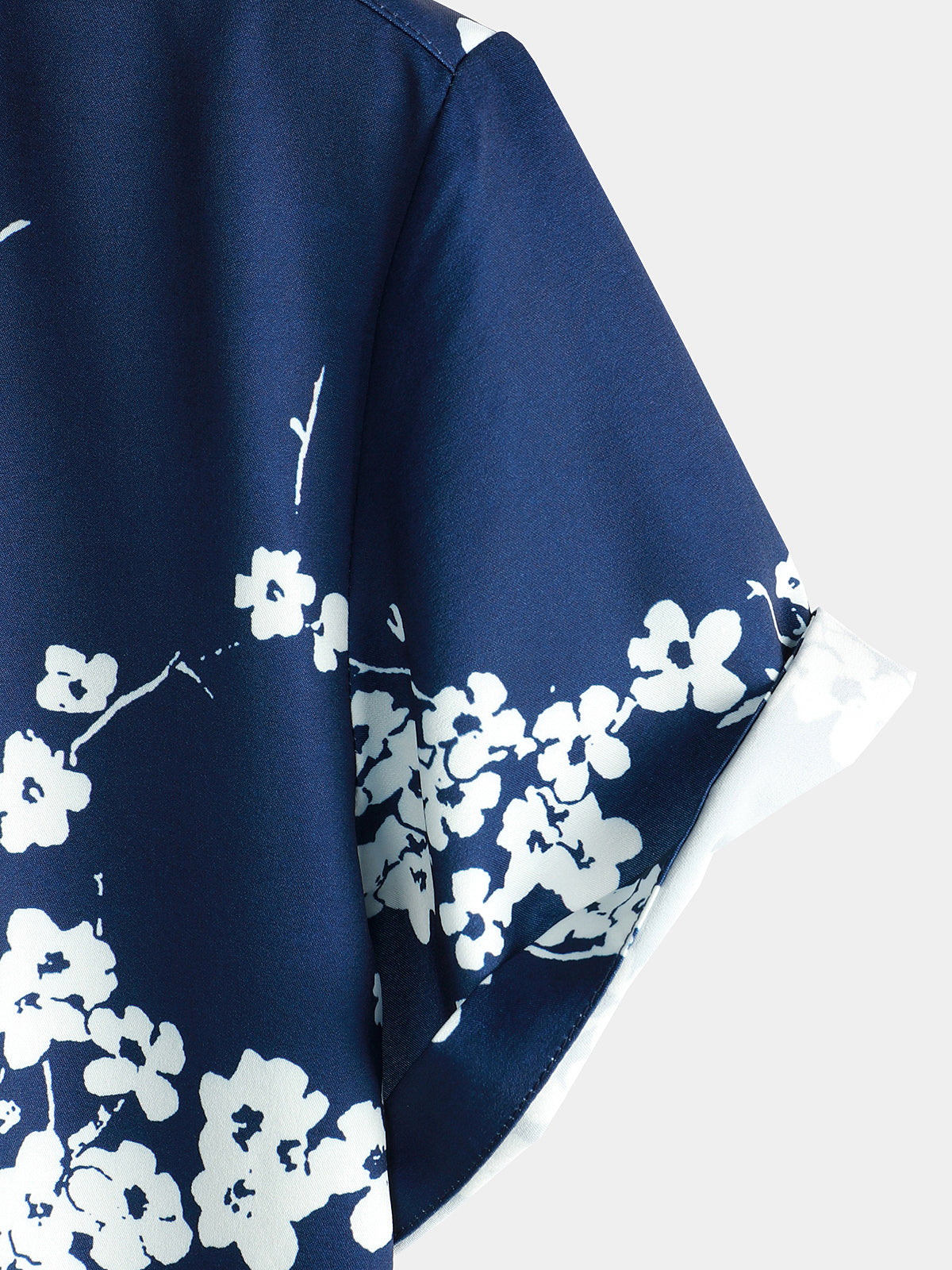 Short-Sleeve Casual Collared Floral Print Vintage Navy Shirt