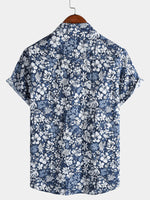 Retro Vacation Style Short Sleeve Breathable Hibiscus Print Shirt