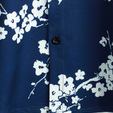 Short-Sleeve Casual Collared Floral Print Vintage Navy Shirt