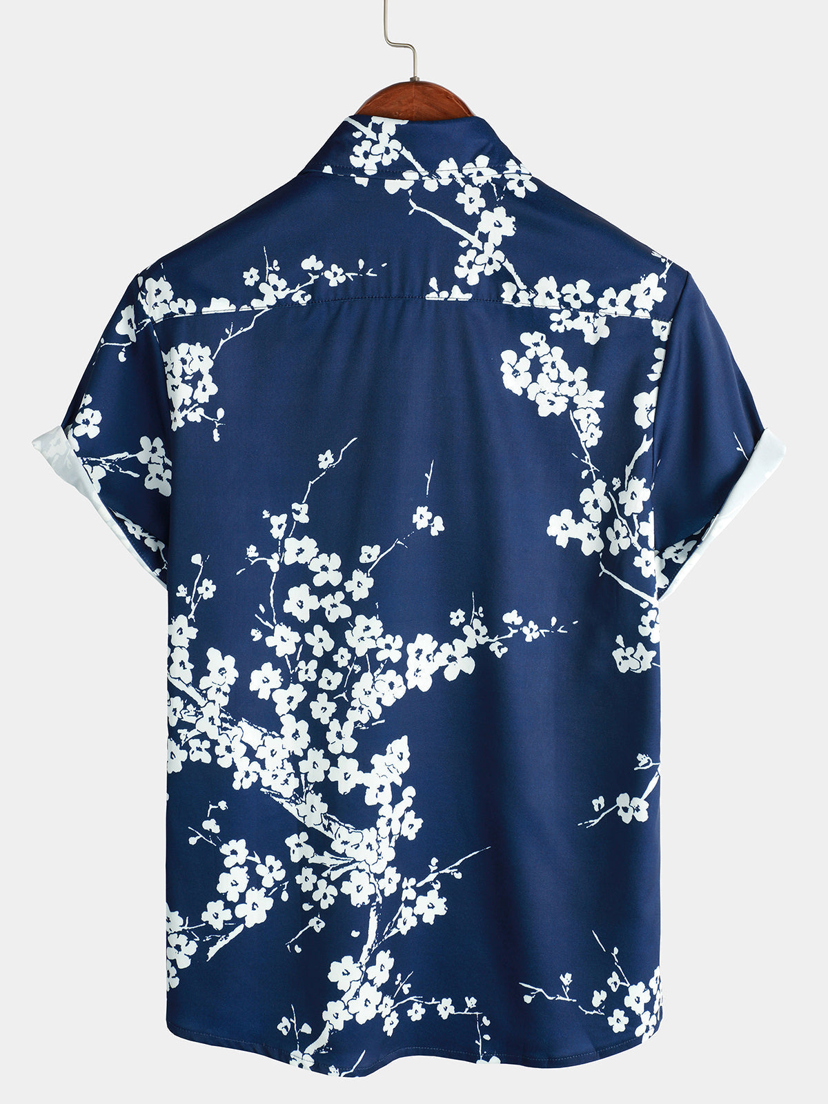 Short-Sleeve Casual Collared Floral Print Vintage Navy Shirt