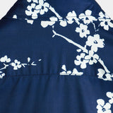 Short-Sleeve Casual Collared Floral Print Vintage Navy Shirt