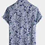 Classic Floral Print Button-Up Holiday Style Short Sleeve Shirt
