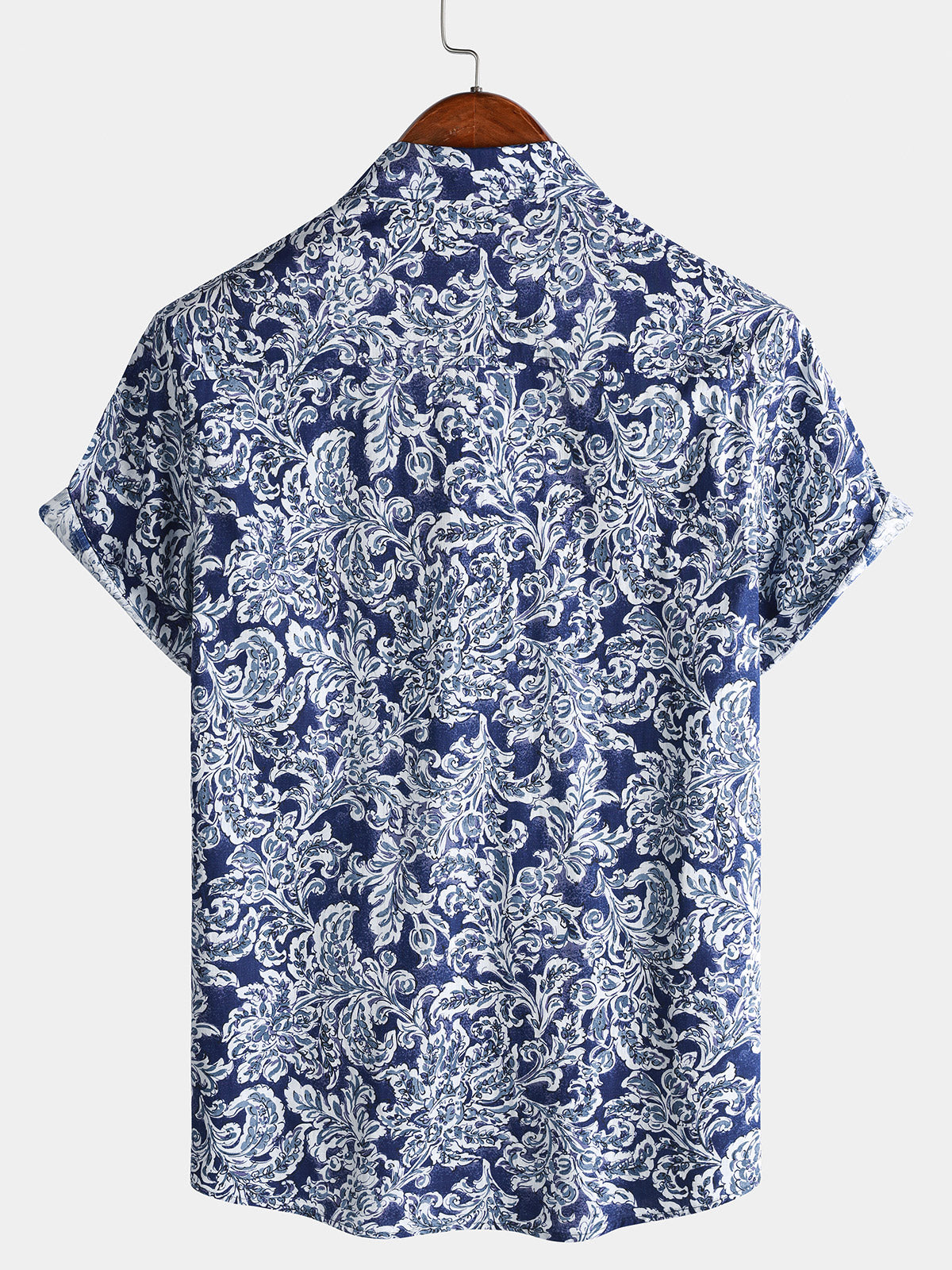 Classic Floral Print Button-Up Holiday Style Short Sleeve Shirt