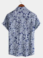 Classic Floral Print Button-Up Holiday Style Short Sleeve Shirt