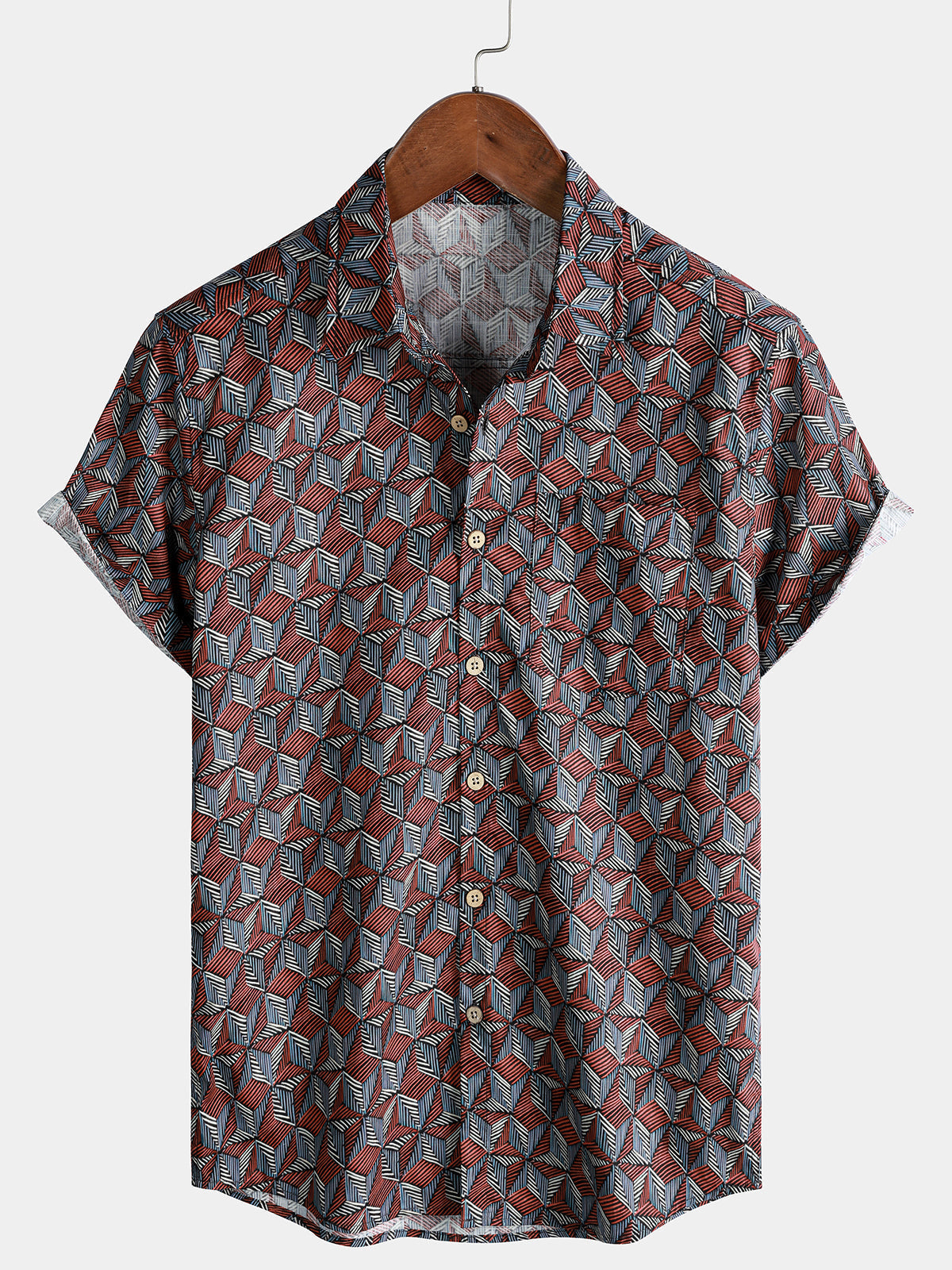Geometric Pattern Casual Button-Up Short Sleeve Shirt