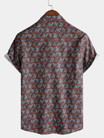 Geometric Pattern Casual Button-Up Short Sleeve Shirt