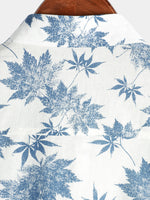 Short Sleeve Breathable Cotton Shirt with Maple Leaf Pattern for Men