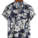 Vintage Shirt with Short Sleeves for Men with Island Flower Pattern