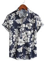 Vintage Shirt with Short Sleeves for Men with Island Flower Pattern