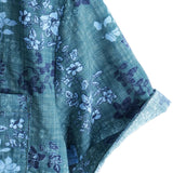 Retro Cotton Casual Shirt with Short Sleeves, Floral Pocket in Blue for Men