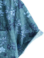 Retro Cotton Casual Shirt with Short Sleeves, Floral Pocket in Blue for Men