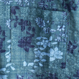 Retro Cotton Casual Shirt with Short Sleeves, Floral Pocket in Blue for Men