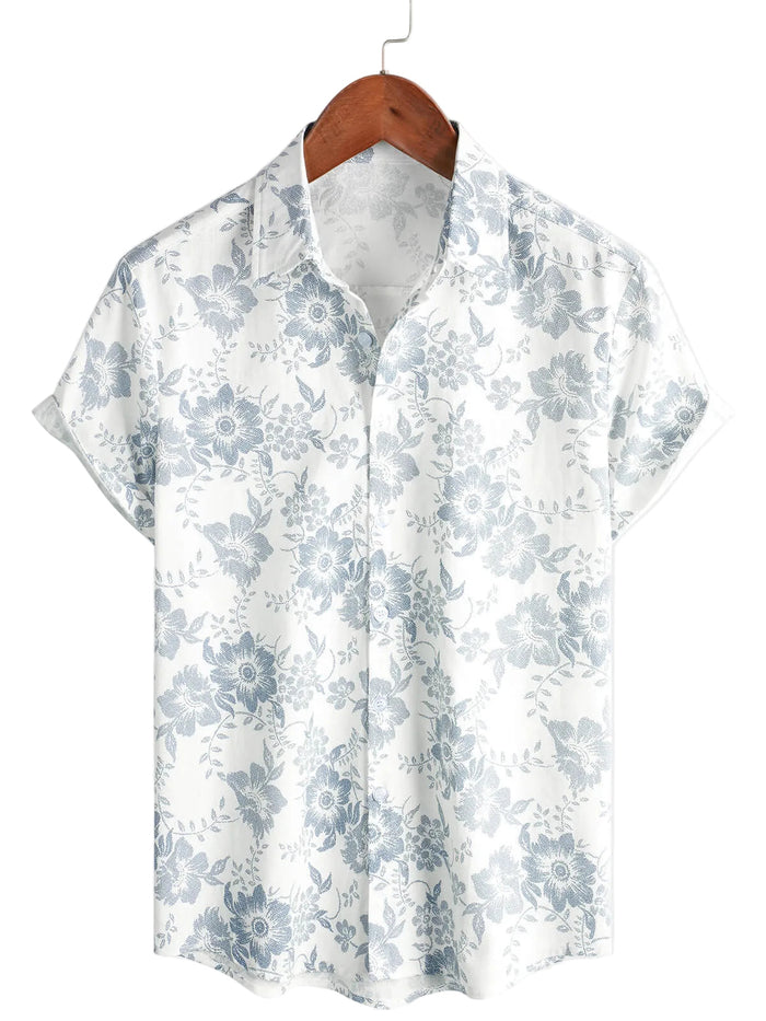 Summer Hawaiian-Style Shirt with Vintage Floral Print for Men