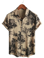 Summer Hawaiian-Style Vintage Cotton Shirt with Floral Pattern for Men, Short Sleeves
