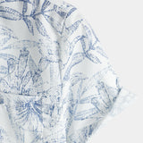 White Hawaiian Short Sleeve Shirt with Retro Floral Print