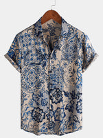 Hawaiian Short-Sleeve Shirt, Floral Motif, Perfect for Beach or Summer