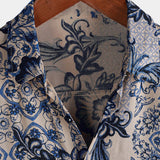 Hawaiian Short-Sleeve Shirt, Floral Motif, Perfect for Beach or Summer
