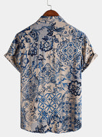 Hawaiian Short-Sleeve Shirt, Floral Motif, Perfect for Beach or Summer