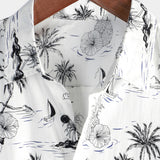 White Aloha Hawaiian Short Sleeve Shirt with Tropical Palm and Pineapple Print