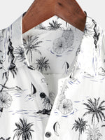 White Aloha Hawaiian Short Sleeve Shirt with Tropical Palm and Pineapple Print