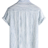 Men's Breathable Cotton Short-Sleeve Shirt with Pocket in Black Stripes