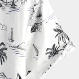 White Aloha Hawaiian Short Sleeve Shirt with Tropical Palm and Pineapple Print