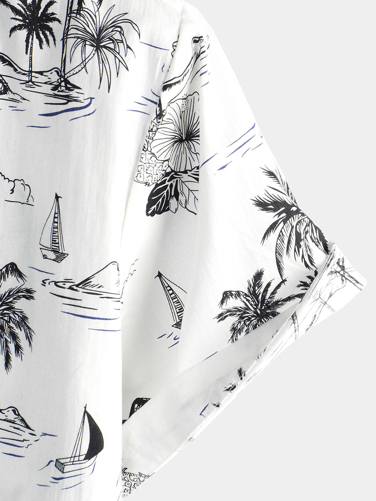 White Aloha Hawaiian Short Sleeve Shirt with Tropical Palm and Pineapple Print